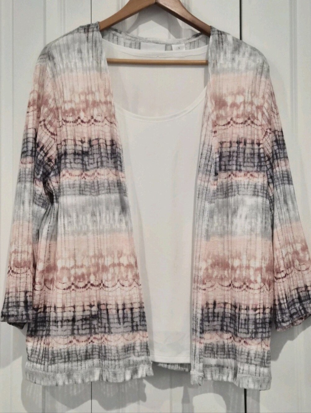 Alfred Dunner Womens Large 2-In-1 Cardigan & Tank Coral Ombre Lightweight Knit